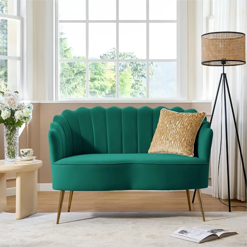 

Velvet Loveseat Sofa with Flower Shaped Back, Modern 2-Seater Sofa for Living Room Bedroom, Comfy Upholstered Small