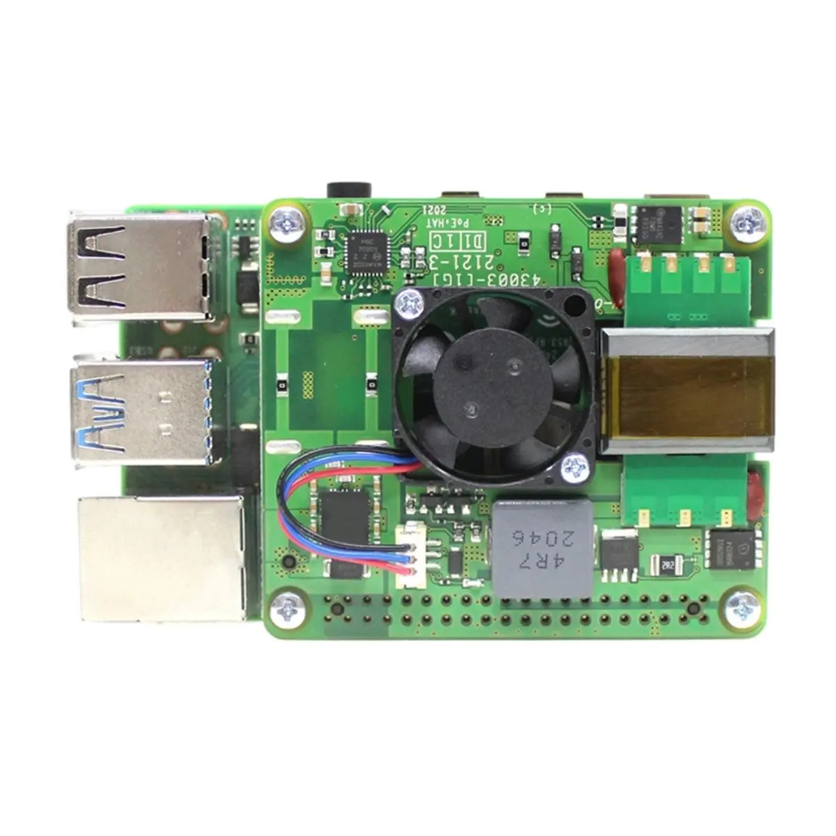 For PoE+ HAT Expansion Board for 4B/3B+ PoE+ HAT 802.3af/At with Cooling Fan