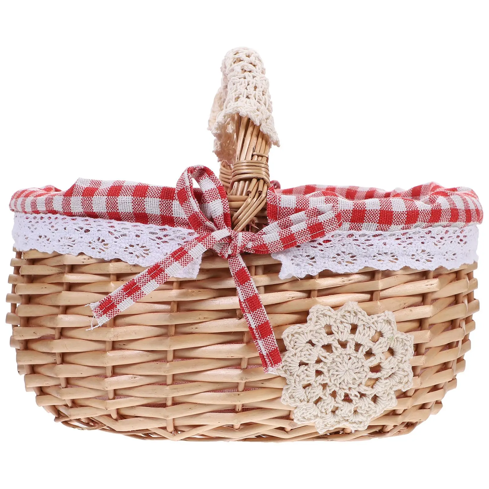 

Wicker Handheld Storage Picnic Fruit Vegetable Kitchen Vegetable Basket Snacks Container Natural Willow Home Decor