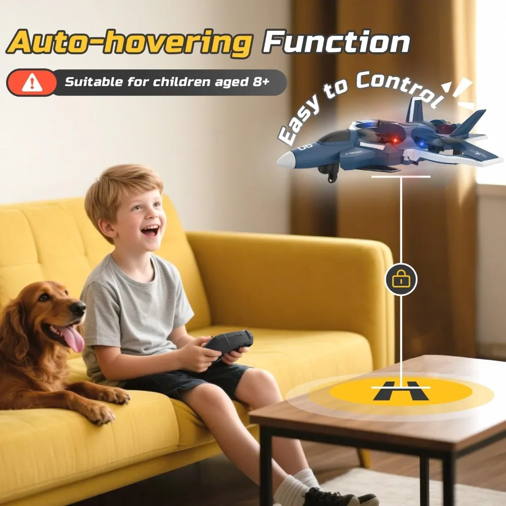 Dron Jet de combate de espuma para niños, avión de control remoto con vuelo fácil, Auto Hover, 360 °   Flips y baterías duales