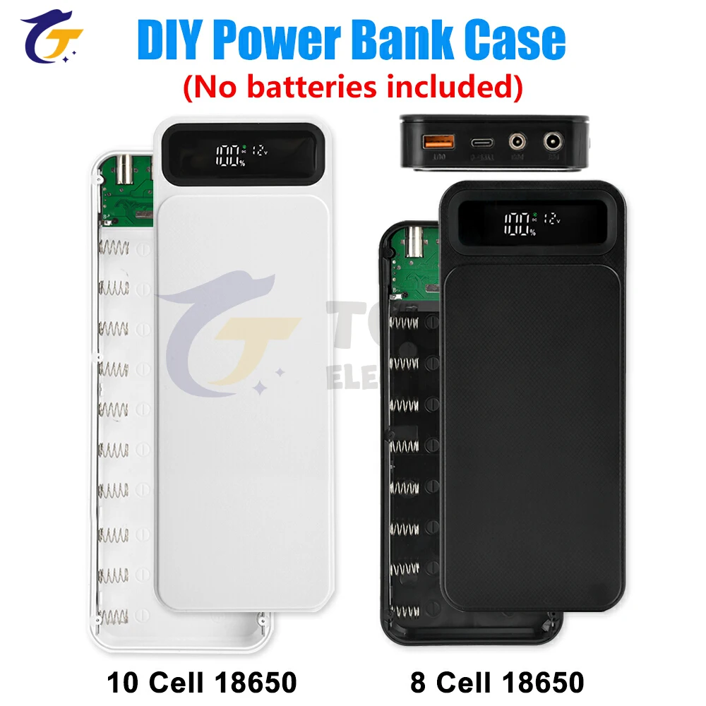 

8/10 cell 18650 Battery DIY Power Bank Case Removable Solder-free Mobile Power Sleeve Charging Power Case Type C DC Adjustable