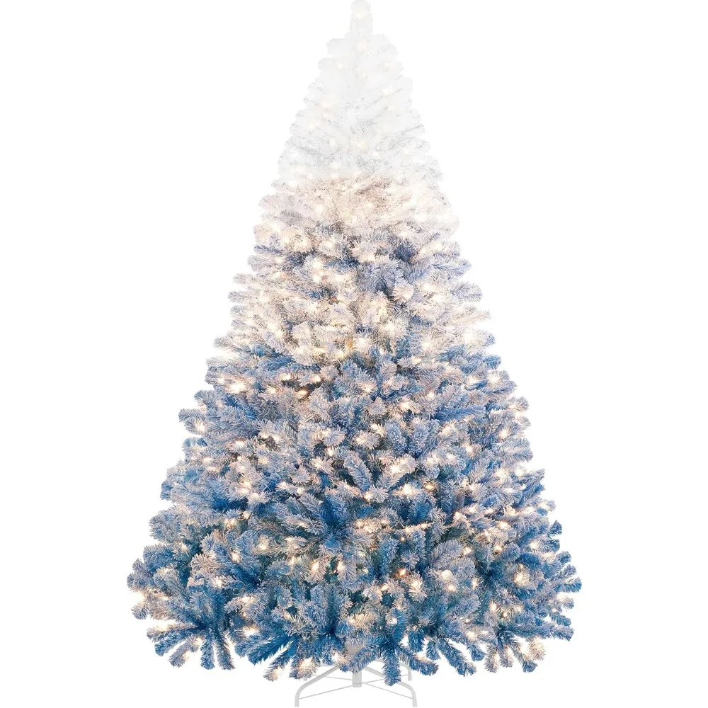 9ft Pre-lit Artificial Christmas Tree with 900 Incandescent Warm White Lights, Snow Flocked Full Prelighted Xmas Tree