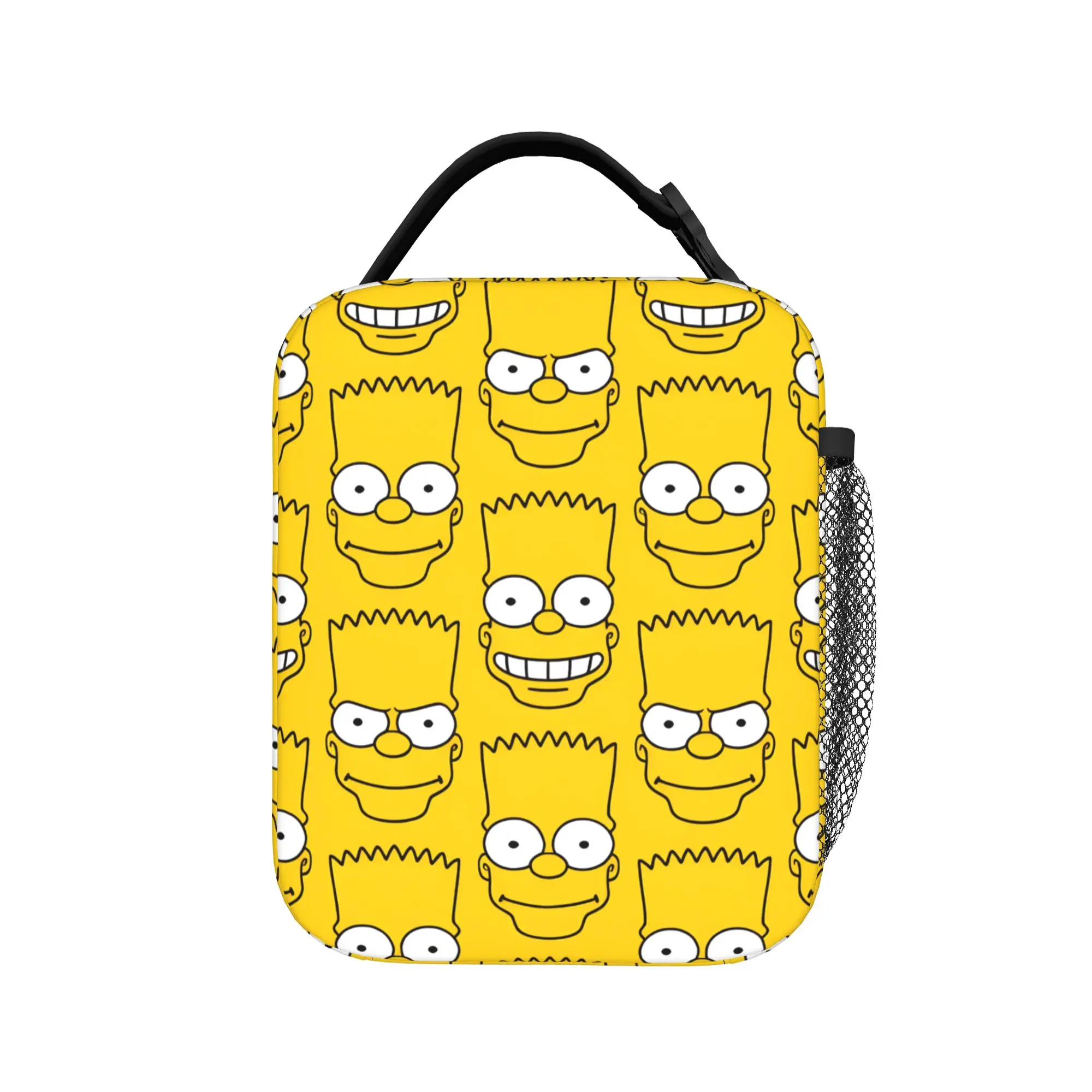 Funny S-Simpsons Bart Face Pattern Yellow Lunch Bag Vintage Lunch Box For Child School Cooler Bag Waterproof Thermal Lunch Bags