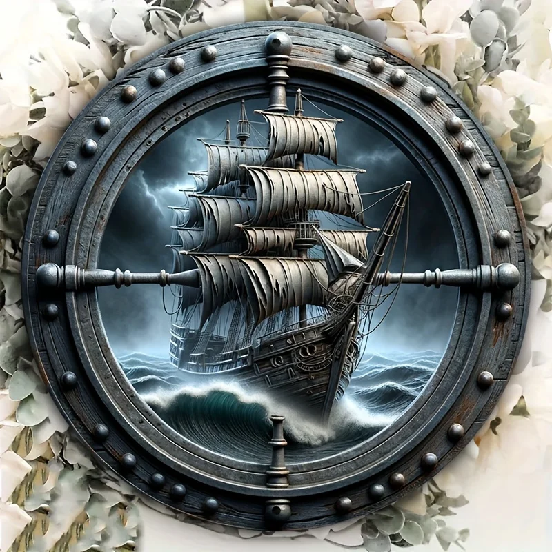 Pirate Ship Round Aluminum Sign (8