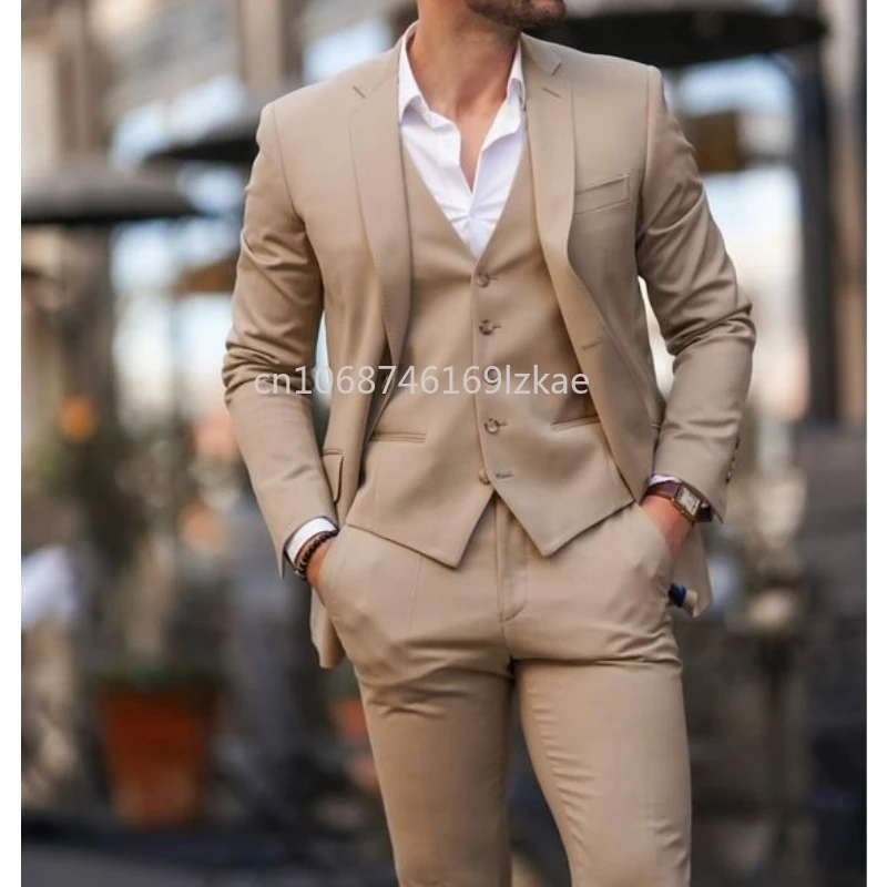 

Fashion New Men's Suits Notched Lapel Slim Fit 3 Pieces Set Wedding Tuxedos Blazers Jacket Coat Vest Pants