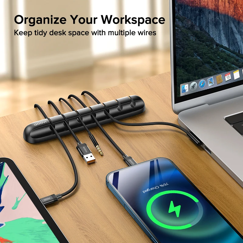 QOOVI Pegangan Kabel Organiser Kabel USB Manajemen Fleksibel Penjepit Silikon Rapi untuk Pelindung Earphone Keyboard Mouse