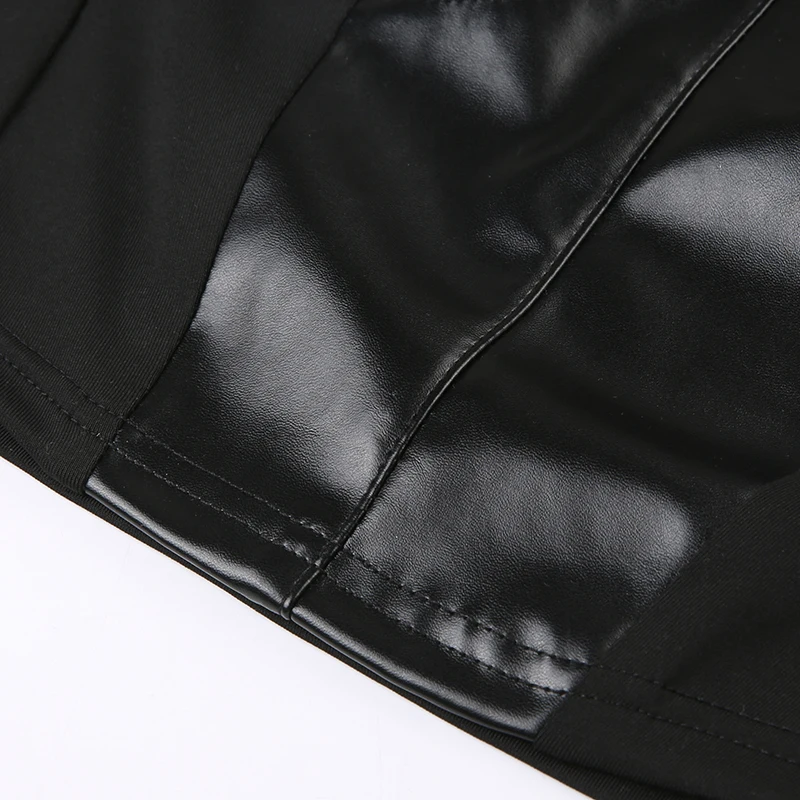 SUCHCUTE Punk Stil Leder PU Patchwork Crop Tops Frauen Grunge Biker Ärmelloses Korsett Tank Top Streetwear Dark Academia Weste – Detail 10