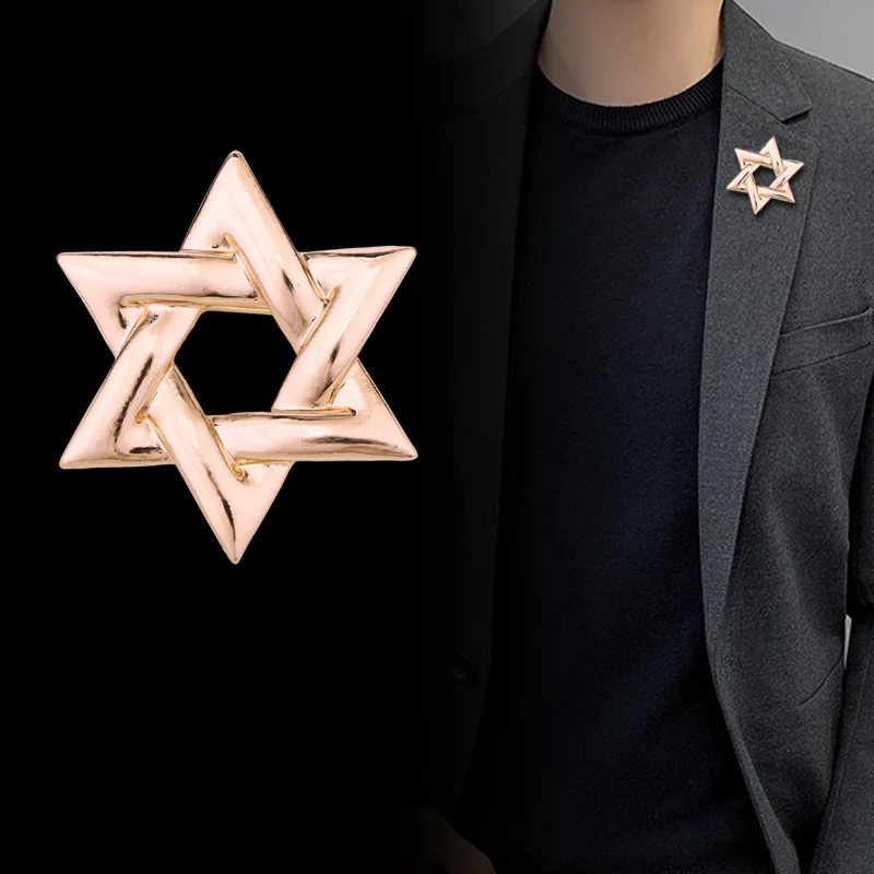 Daily Versatility Simple David Star Brooch Men's Suit Jacket Pin Israel Hexagonal Star Badge for Man Accessories Wholesale