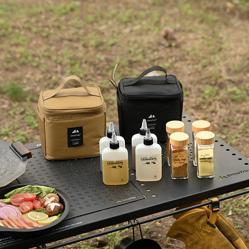 Seasoning Bottle Set Storage Bag Portable Sealing Oil Bottle Combination Set Picnic Pouch Travel BBQ Camping Supplies