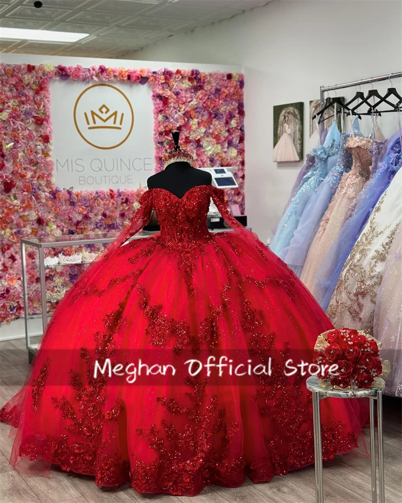 

Красное платье с открытыми плечами, бальное платье для выпускного вечера с аппликацией и бисером, вечернее платье с накидкой и кристаллами, милая накидка, 16, 2024