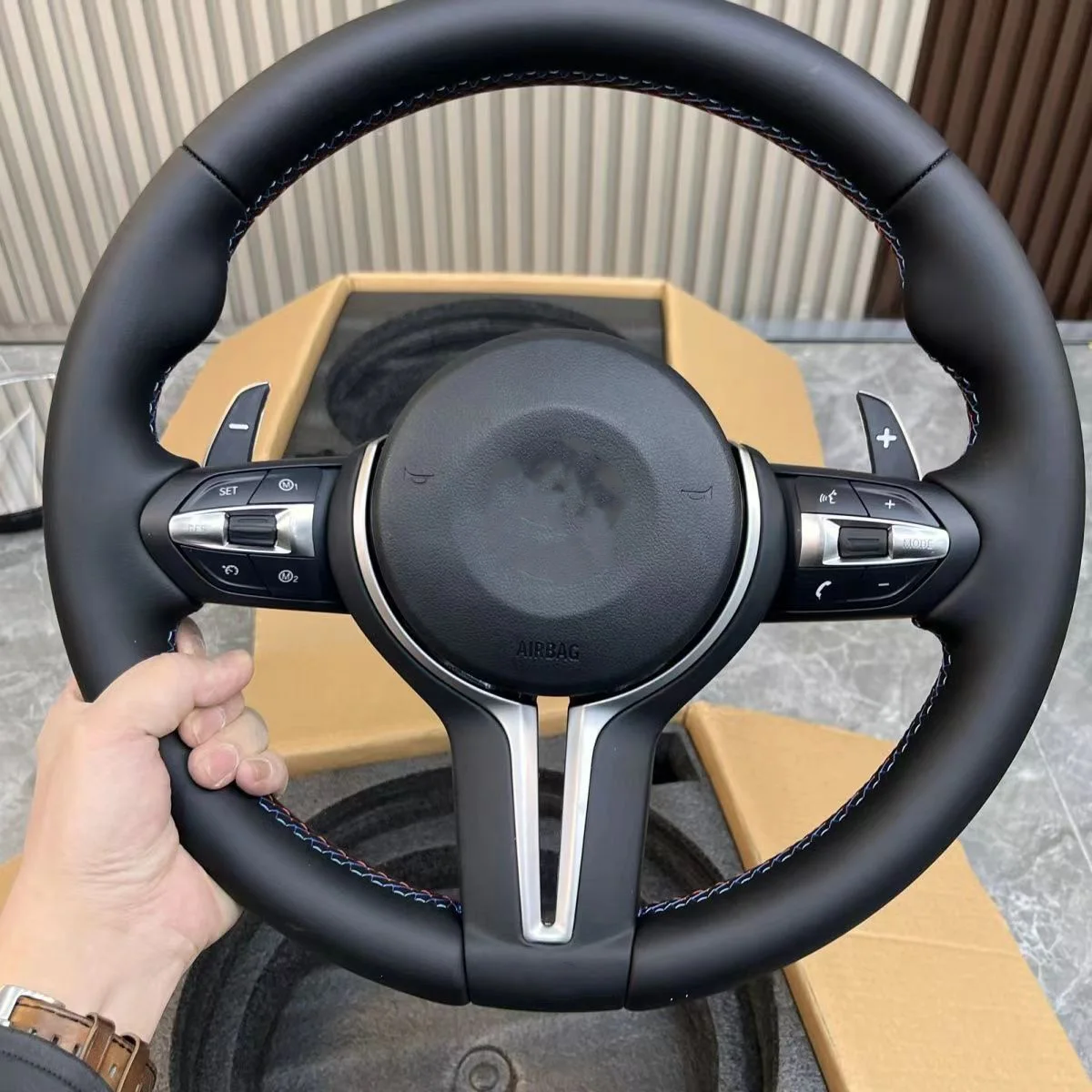 Full Leather Steering Wheel For  M2 M3 M4 M5 M6 X5M X6M F30 F10 F35 F22 F18 F07  F10 F30 F32 E60 F series Car Steering Wheel