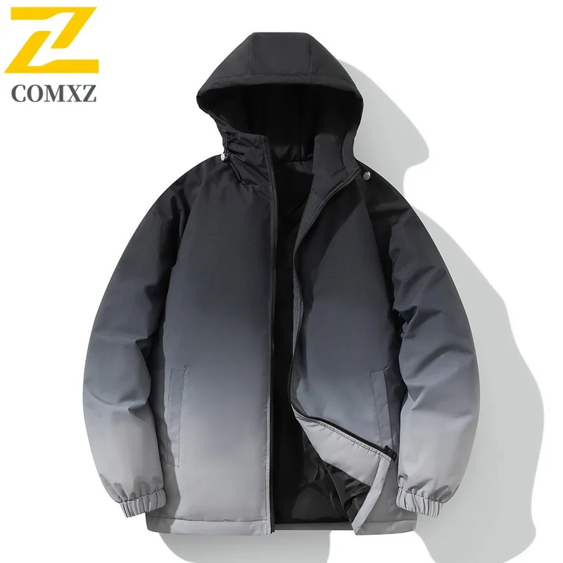 COMXZ Men Down Jacket Casual Hooded Outdoor Mountaineering Windproof Warm Parka Hiking Travel Comfort Lightweight Winter Coat