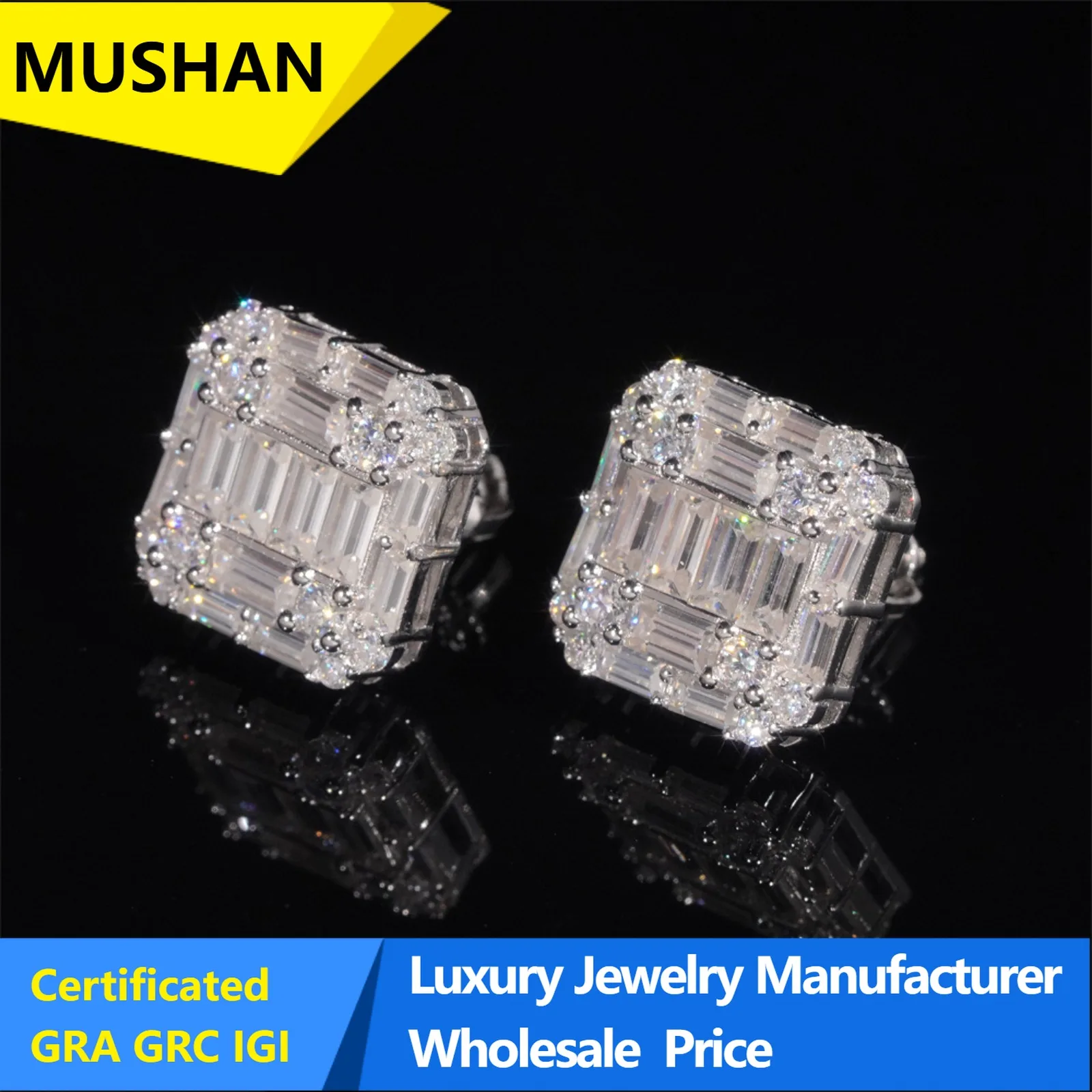 MuShan Jewelry Factory 925 Sterling Silver Stud Earrings for Women Men Unisex Hip Hop Style s925 Stud Drop Earrings Fine Jewelry