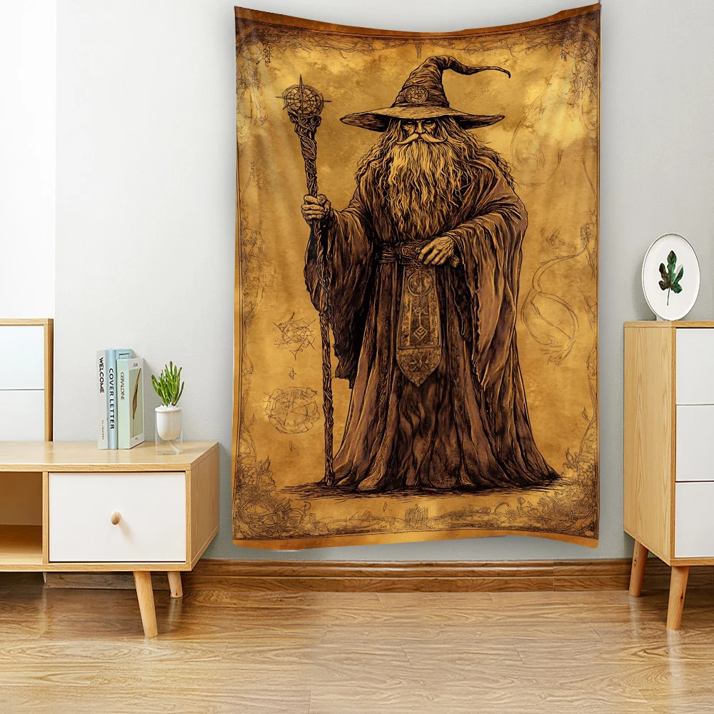 Ancient and mysterious tarot cards, wizards, witchcraft, background decorations, tapestries, bohemian hippie wall decorations