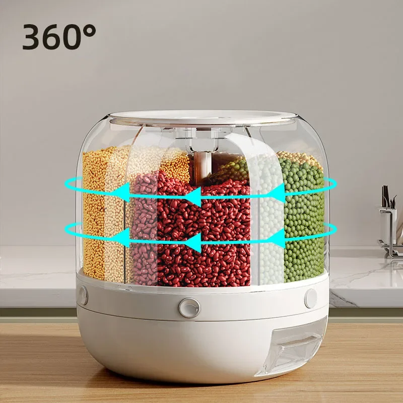 360 Degree Rotating Rice Dispenser Sealed Dry Cereal Grain Bucket Dispenser Moisture-proof Kitchen Food Container Storage Box