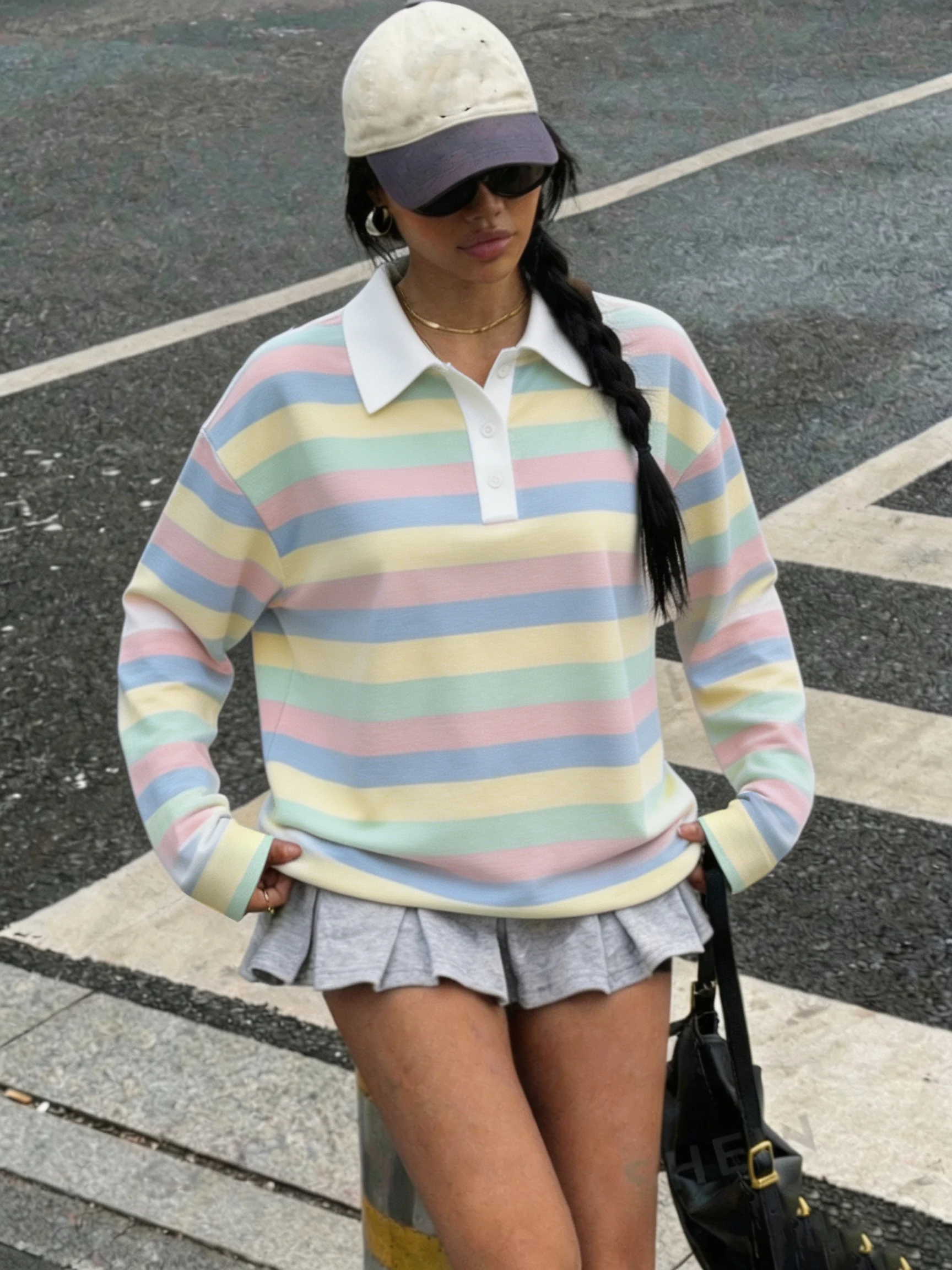 Damen-Hoodie mit geometrischem Muster und Farbblock-Design, Langarm, lässiger Revers-Knopfverschluss, für den Alltag im Herbst und auf Reisen – Detail 21