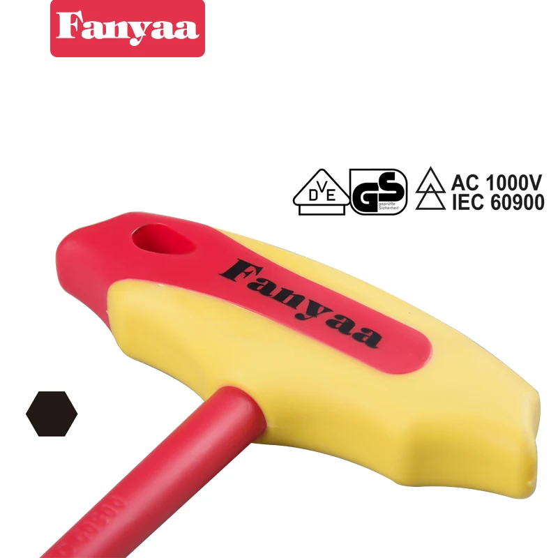 Fanyaa VDE t-handle klucz sześciokątny klucz 2.5-8mm izolowany 1000V klucz wtryskowy, elektrycy dźwignia bezpieczeństwa, Crv, antypoślizgowe uchwyty