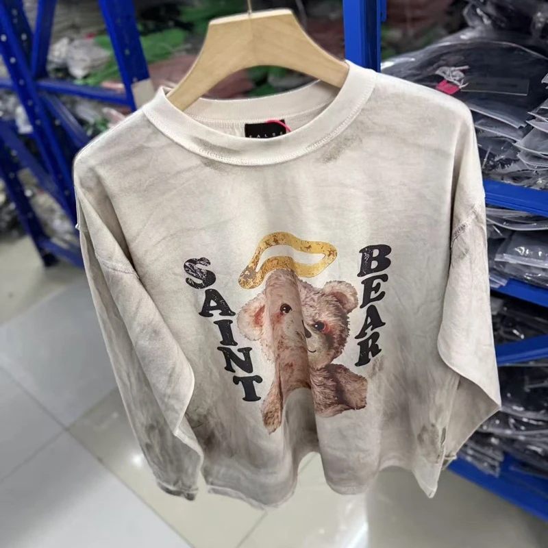 False Perception Long Sleeve Tee High Quality Bear Graghic Pattem Round Neck Tshirts Women Men Clothing Streetwear
