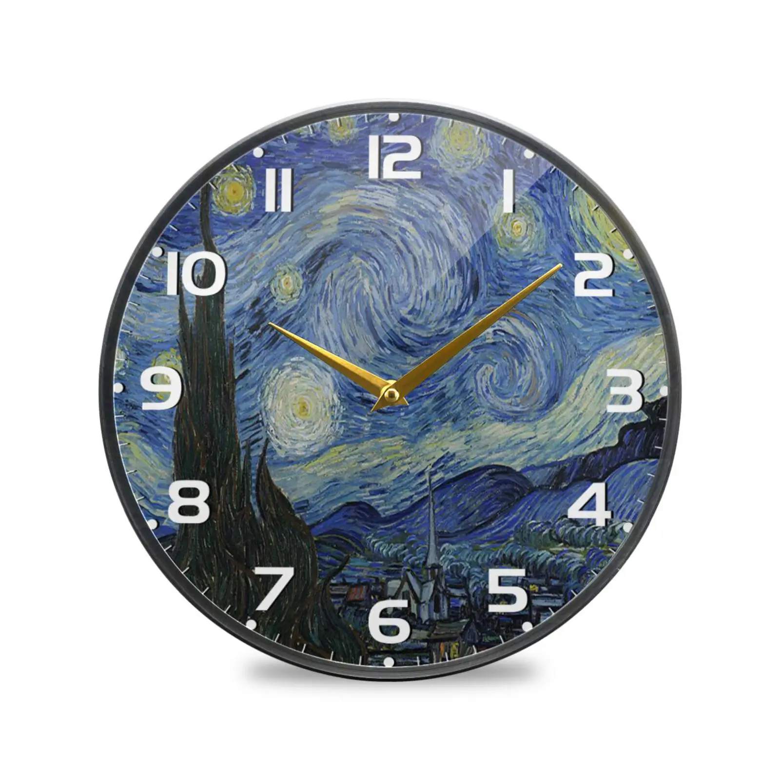 

Van Gogh Starry Night Oil Painting Acrylic Clock Round Hanging Wall Watch Battery Operated Non-Ticking Silent Quiet Desk Clock