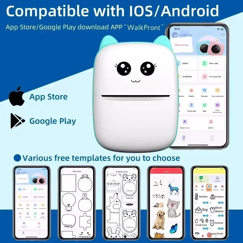 Portable Mini Cartoon Printer Wireless Can Connect To Phone Small Sticker Printer For Student Error Correction Sticker Printer