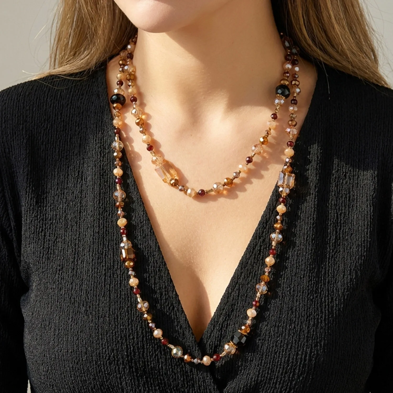 

Vintage Crystal Beaded Layered Necklace Set for Women Hot Sale Bohemian Beaded Necklace Fashion Jewelry Accessories