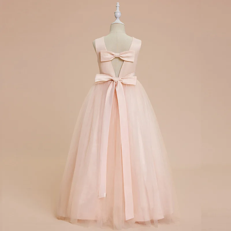 فستان زفاف للأطفال أوروبي وأمريكي عبر الحدود بدون أكمام من قماش الساتان بدون ظهر شبكي لأداء عيد ميلاد الفتاة Pr #3