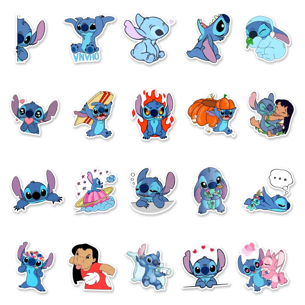 50pcs Anime Cartoon Stitch Stickers for Laptop Waterproof Skateboard Guitar Suitcase Motorcycle Graffiti Sticker Kids Toy