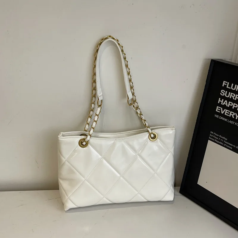 

2025 Embroidered Gloss Tote - Luxe Chain-Detailed Carryall