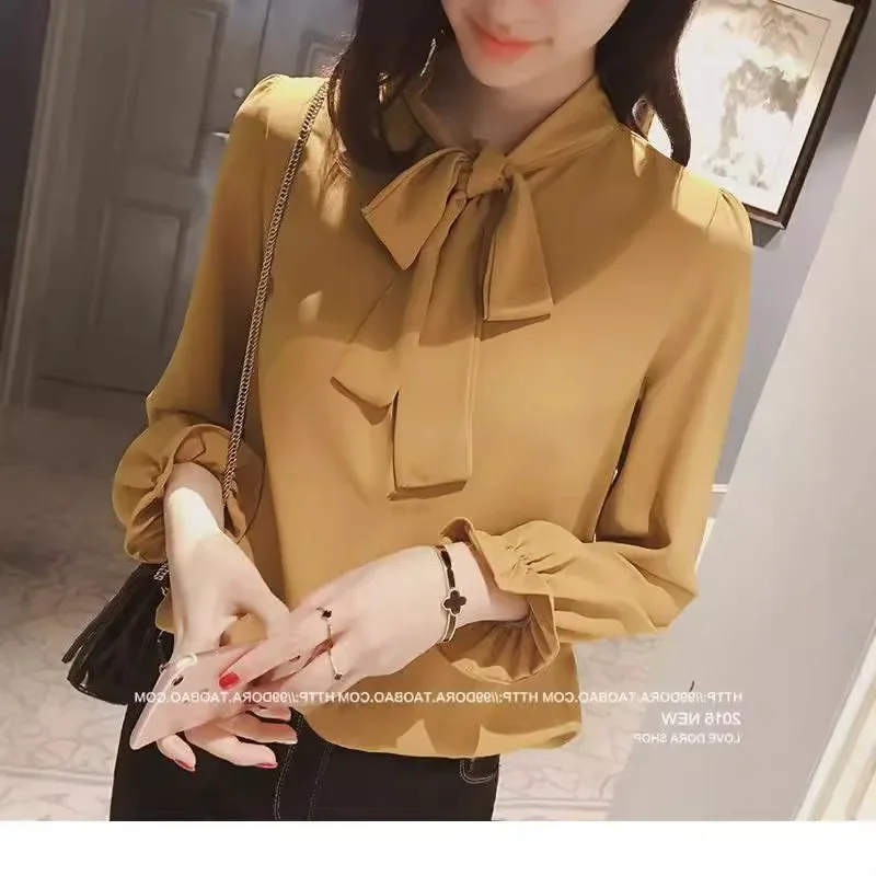 Chiffon Shirt for Women 2025 Summer Korean Version of Long -sleeved Blouse Skirt Casual Loose Red Chiffon Comfort LadyTop
