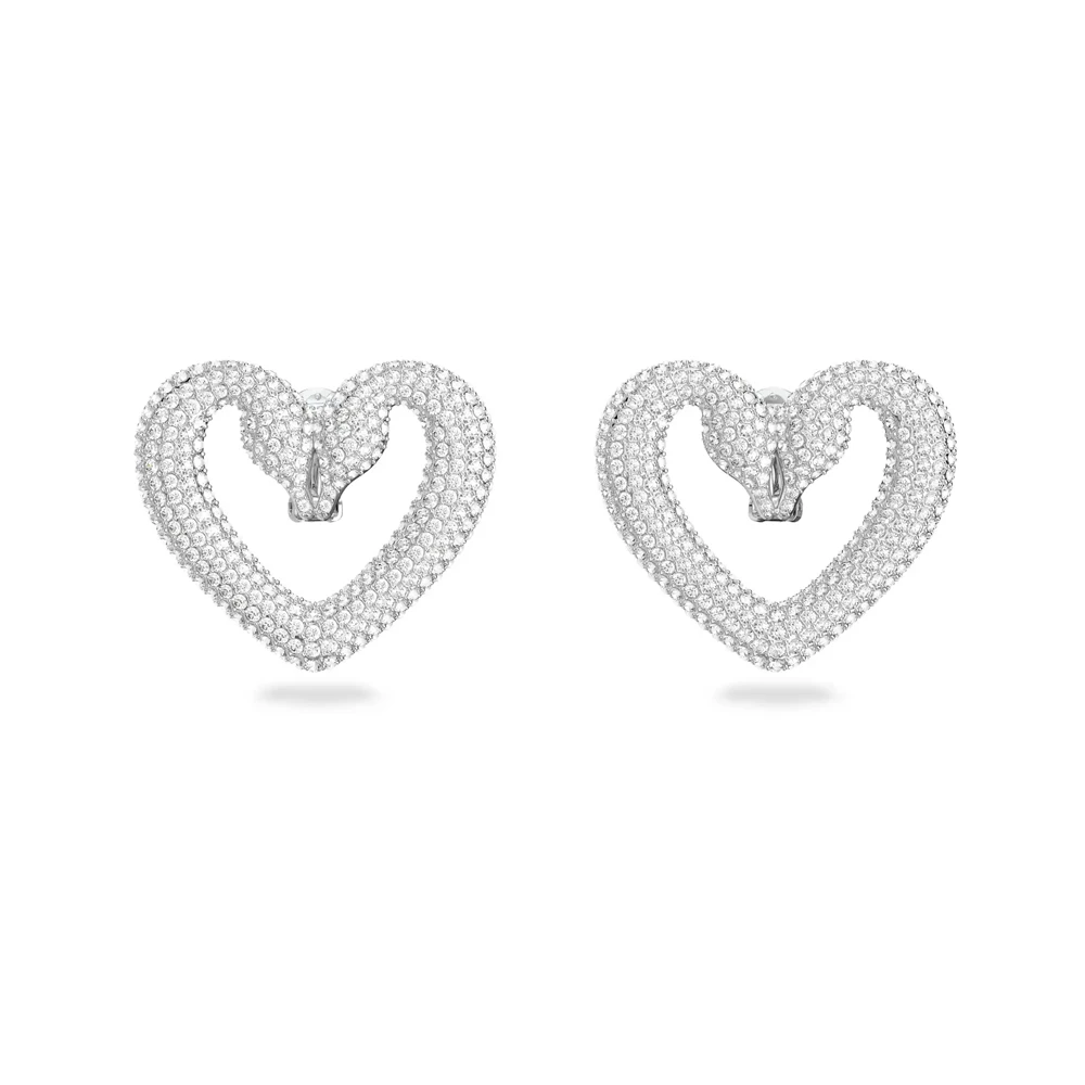 

Clear Crystal Pavé Double Heart Hoop Earrings