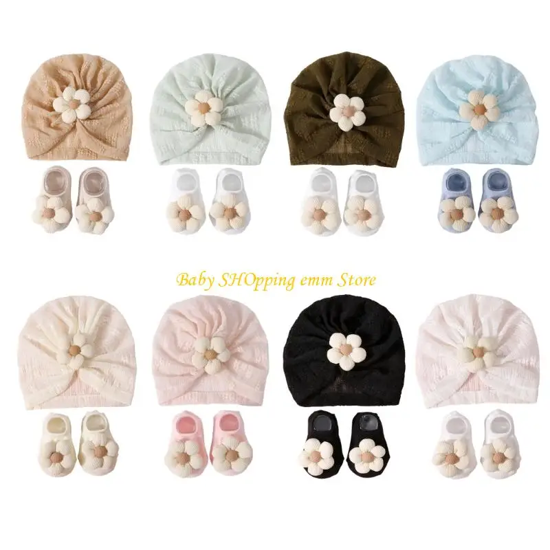 

23GD Cosy Baby Bonnet and Socks Set Multiple Color Optional for Girls and Boys