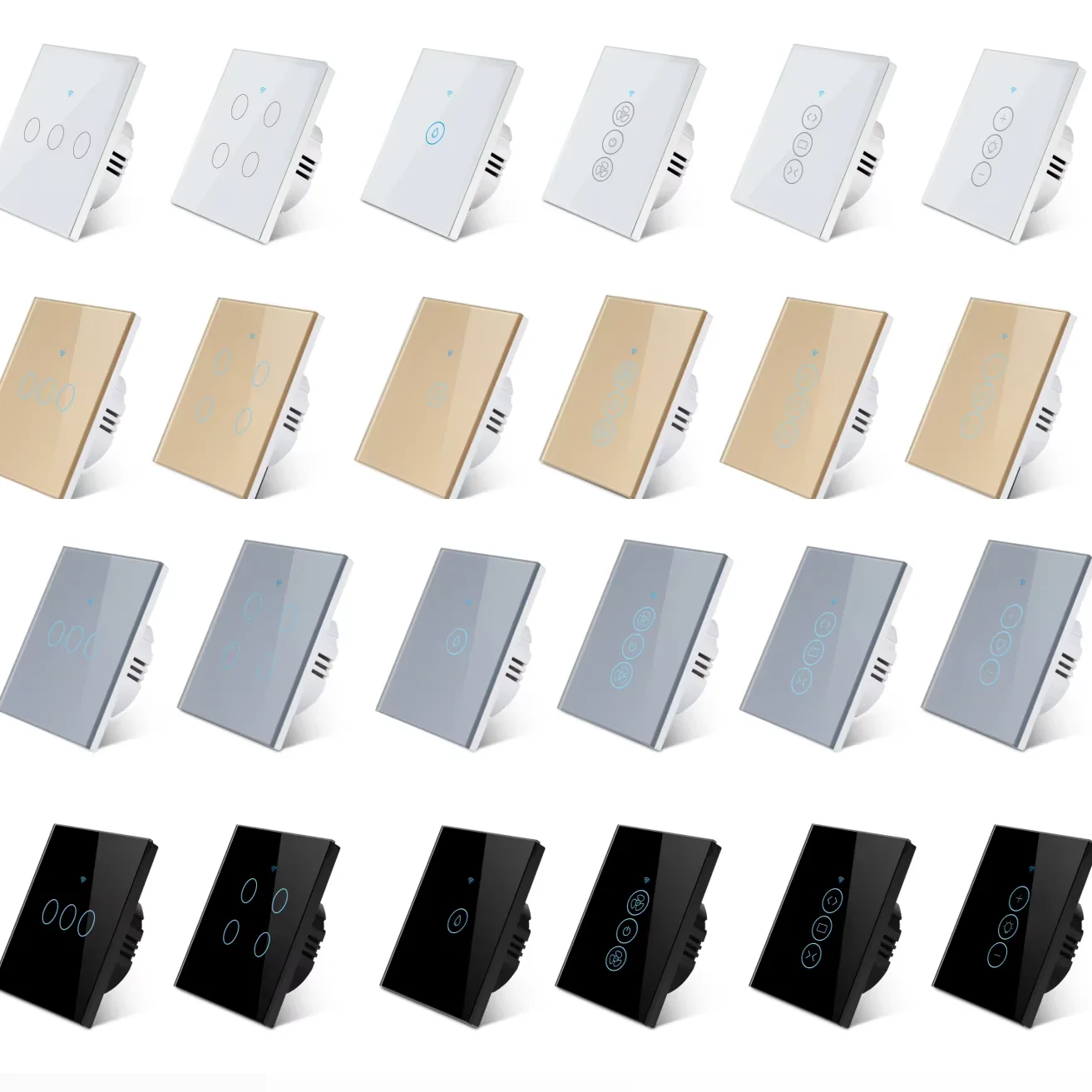 

Golden Security EU UK Smart WiFi Zigbee Tuya Wall Touch Switch 1/2/3/4 Gang Glass Panel Light Switch With Neutral Wire