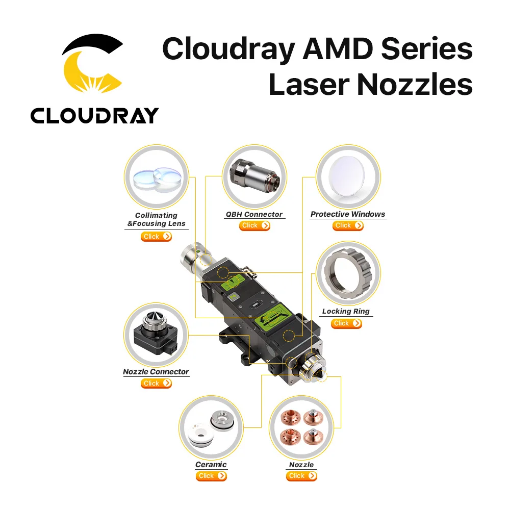 Cloudray 레이저 절단 노즐 AMD B 유형 D25 H20 M12 1064nm 섬유 절단기용 단일 이중 크롬 노즐