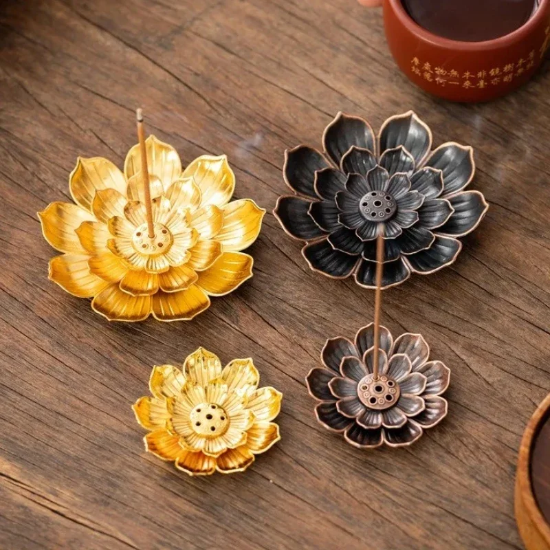 Buddhism Lotus Incense Holder for Sticks Alloy 2 in 1 Detachable Ash Catcher Incense Burner Home Fragrance Decor porta incienso