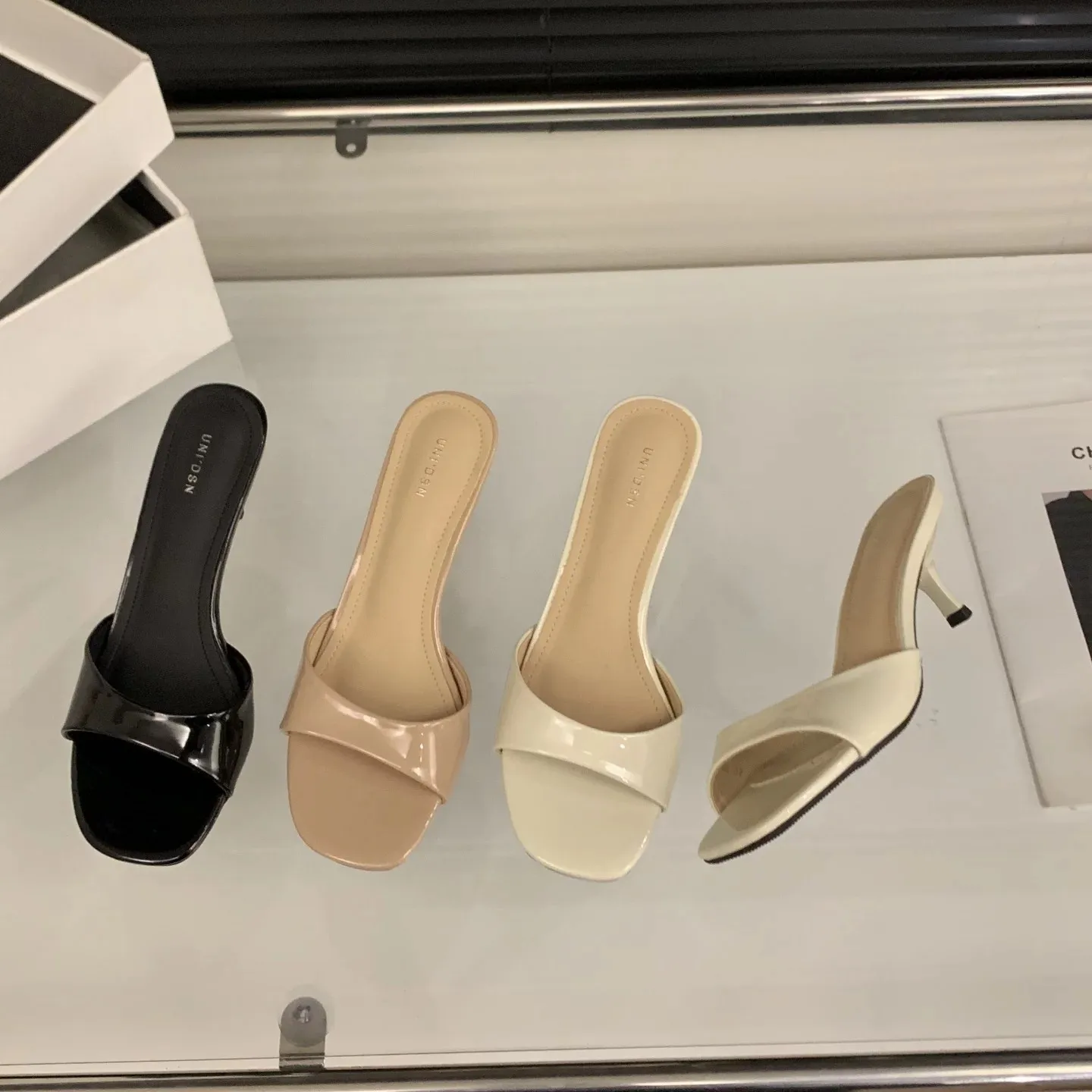 

2026 Summer New Brand Women Slipper Fashion Open Toe Slip on Slides Ladies Elegant Thin High Heel Dress Pumps Slides 524
