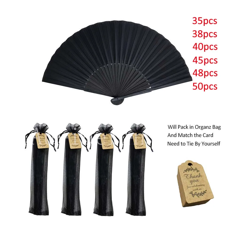 50/35Pcs Black Bamboo Folding Fan Customs Favors For Graduation 38/40/45/48pcs Personalized Hand Fan For Bachelorette Party Gift