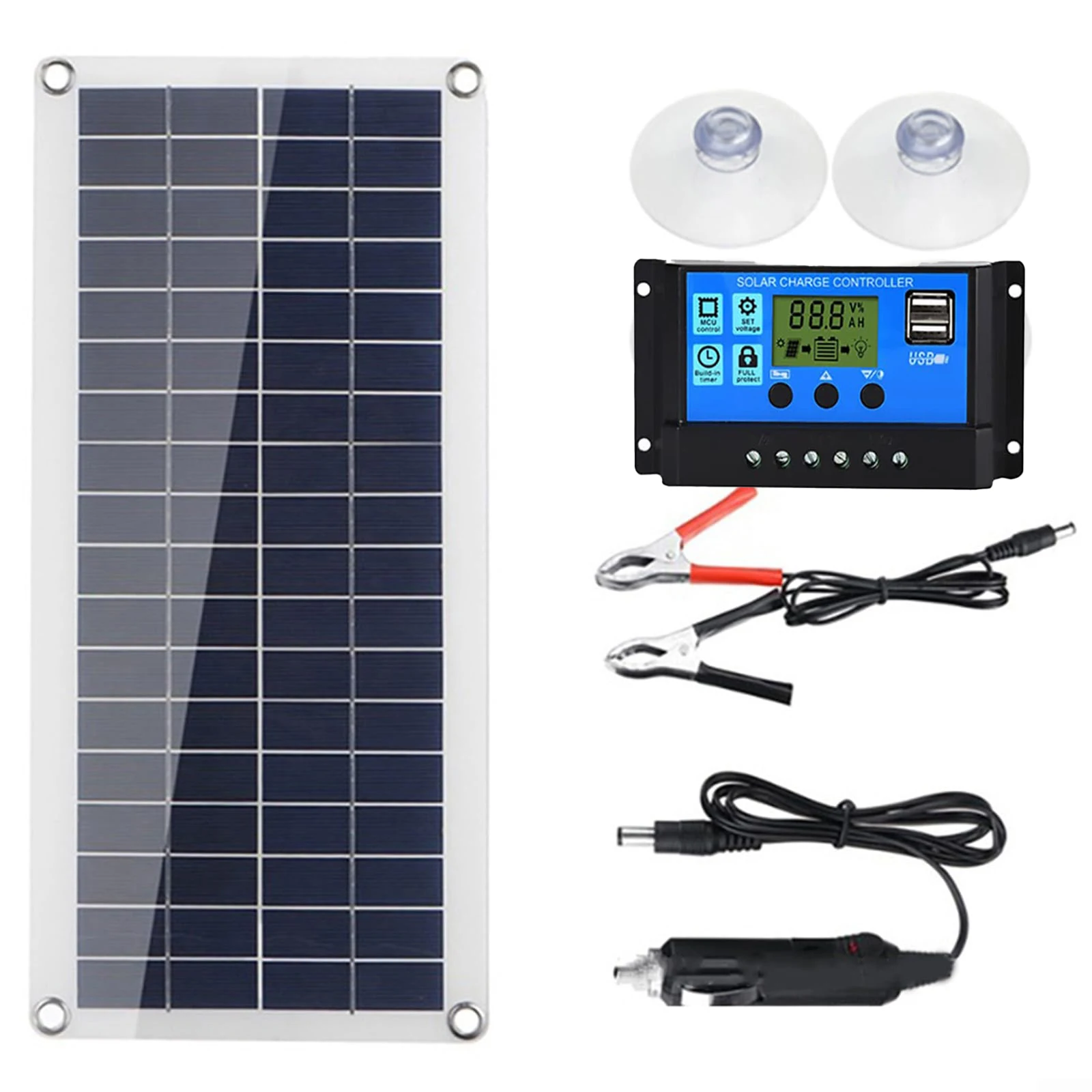 Solar Panel Charger 100W Waterproof Power Charger Solar Battery Maintainer Dual Output For 12V 24V Car RV Boat Motorcycle