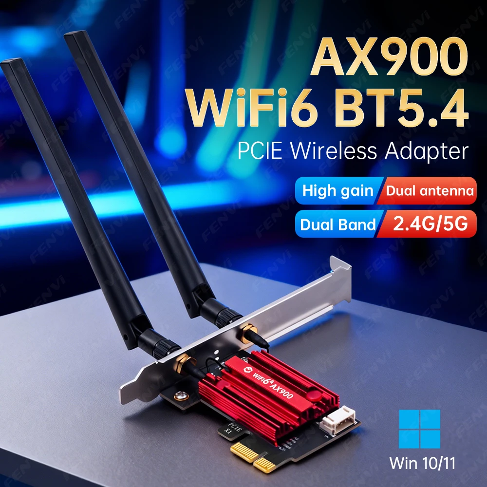 

AX900 WiFi 6 PCI-E Adapter BT 5.4 900Mbps Dual Band 2.4GHz/5GHz 802.11AX Wireless Network Wi-Fi 6 Card For Desktop PC Win 10/11