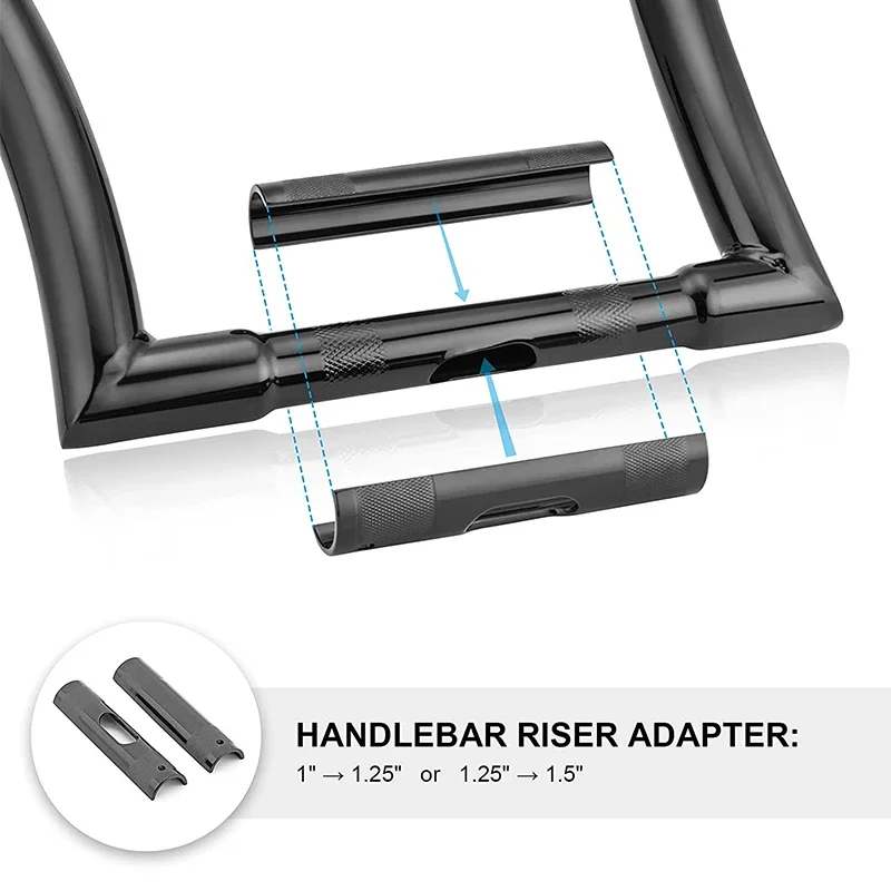 

Motorcycle Gloss Black 1 inch to 1-1/4 inch (1.25") Handle Bar Handlebar Riser Clamp Adapter for Harley Davidson