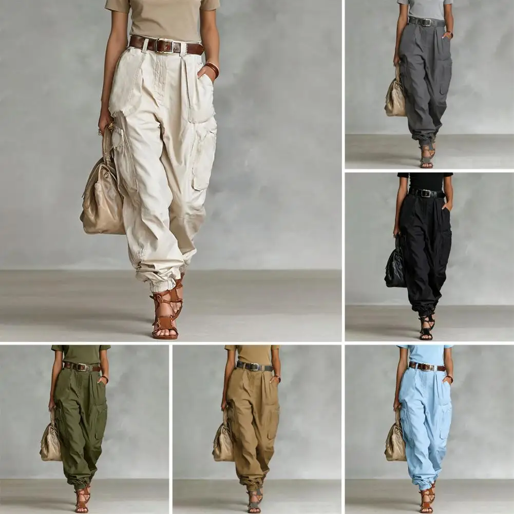 

Vintage Casual Trousers For Women Loose Multi-Pocket Cargo Pants Vacation Solid Color Sports Temperament Sweatshirt Overalls