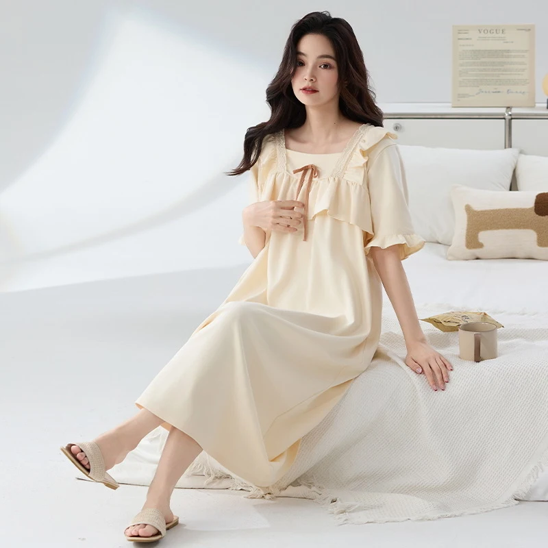 Pure Cotton Nightgown A Summer-Style Short-Sleeved 'S Home Wear For Pregnant Women In Plus Size 200 Pound Fat Mm Pajamas 3