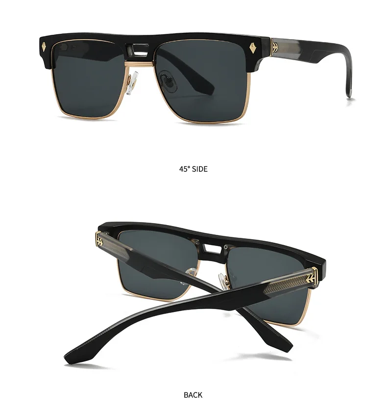 SHAUNA Übergroße Halbrahmen-Sonnenbrille mit Doppelbrücke, Retro-Herren-Quadrat-Sonnenbrille, Modische Luxus-Damen-Sonnenbrille mit Nieten, Trendige UV400-Schutzgläser – Detail 13