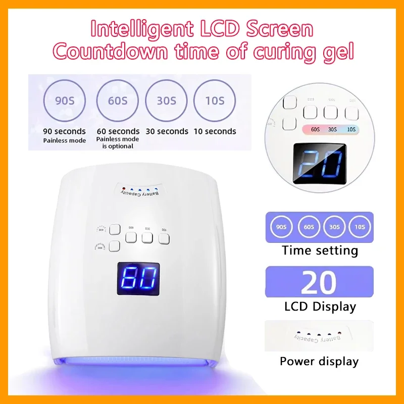 

Rechargeable UV LED Nail Lamp 66W Lamp for Manicure with LCD Screen 4 Timer Settings Nail Art Manicure Tools for Home and Salon