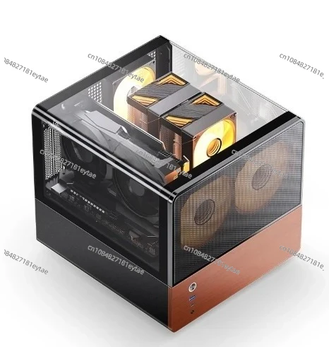 2025  V12 Solid Wood MATX Black Case Come with Two ARGB Fans 270° Panoramic Sunroof Glass Support MATX/ITX Motherboard