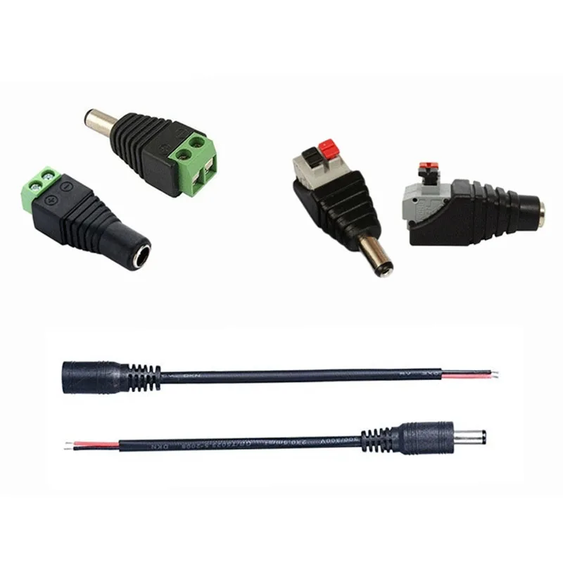 LED DC Plug 5.5x2.1mm Plug DC Female Male Cable Wire Connector for 3528 5050 Single Color LED Strip Lighting CCTV Camera