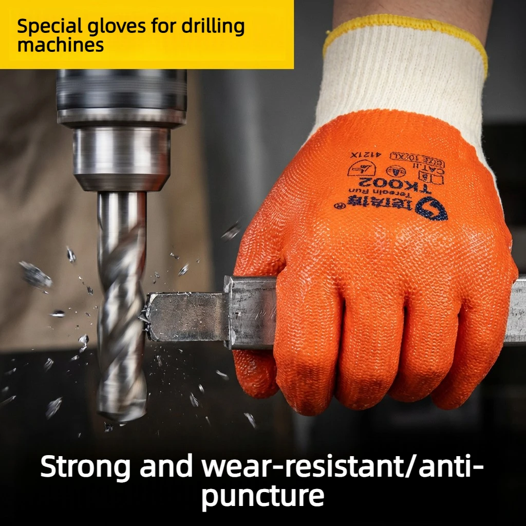 Wear-Resistant Non-Slip Industrial Work Gloves Latex Coated Puncture Proof Cut Resistant Polyester Cotton Lining Heavy Duty