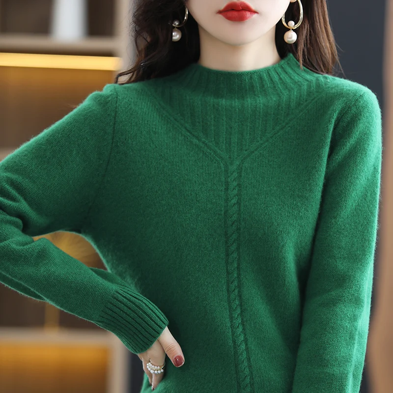 Women's 100% Wool Cashmere Sweaters Soft Warm O-Neck Casual Pullover Winter Long Sleeve High Quanlity Tops Thicken Jumper