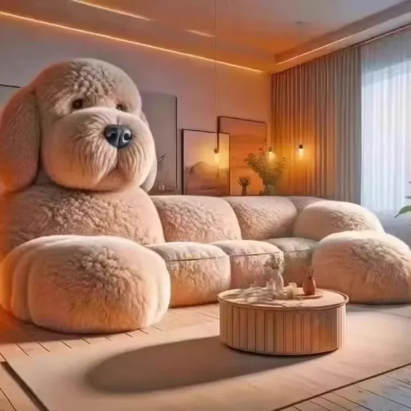 Teddy dog fabric sofa living room size apartment Internet celebrity villa large flat furniture