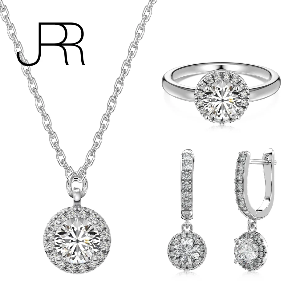 

JRR New Arrival Pure 925 Sterling Silver Fashion Round 5A CZ Stone Diamond Pendant Cute Women Fine Jewelry Set Girl's Gift