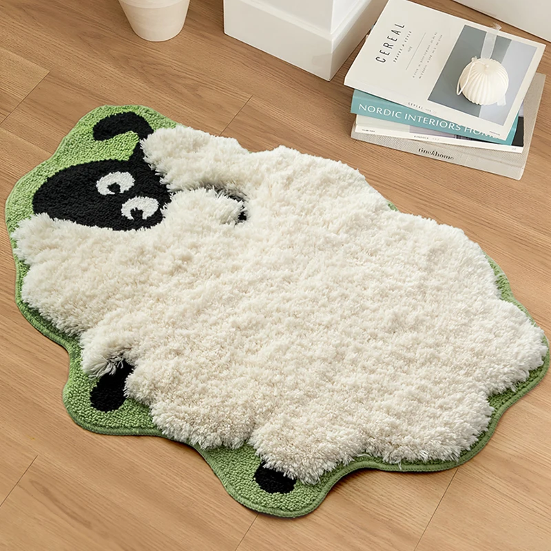 Cute Cartoon Sheep Pattern Child Room Mat Bedroom Bedside Plush Soft Area Rug 80x100cm Thick Non-slip Living Room Sofa Foot Pad
